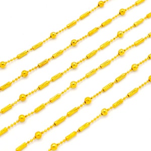 19&quot;,Gold Beaded Link Chain Necklaces for Women,22K 23K 24K Yellow Gold Plated Necklace,Thailand Baht Gold Jewelry,Thai Costume,Vintage Gold