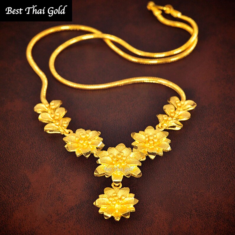 Bead Lai Thai Necklace Sukhothai Thai Baht 23K Yellow Gold Plated Jewelry Women