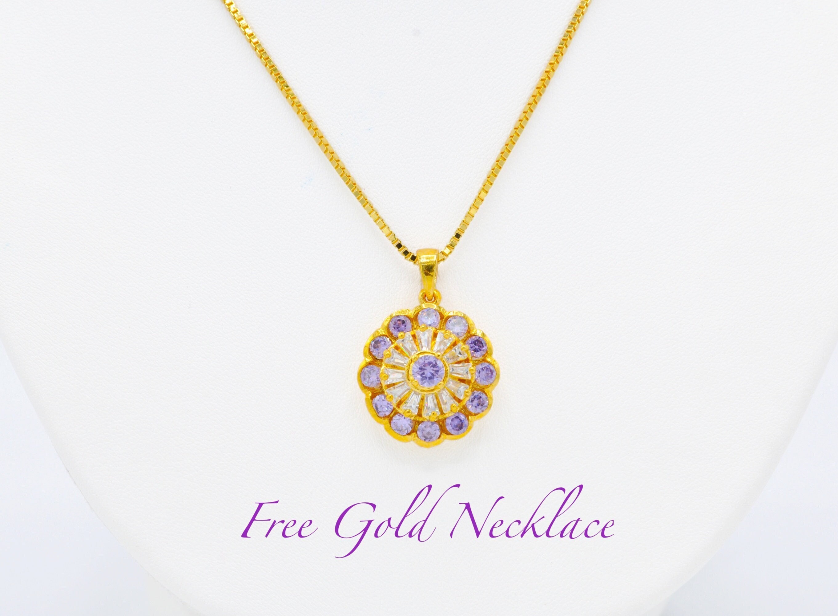 Purple CZ Gold Plated Pendant Necklace: Thai Baht Style- DDP (Delivered Duty Paid)