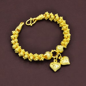 PIKUN Flower Gold Bangle Bracelets,thai Gold Bracelet,heart PIKUN Flower Gold Bangle Bracelets,thai Gold Bracelet,heart