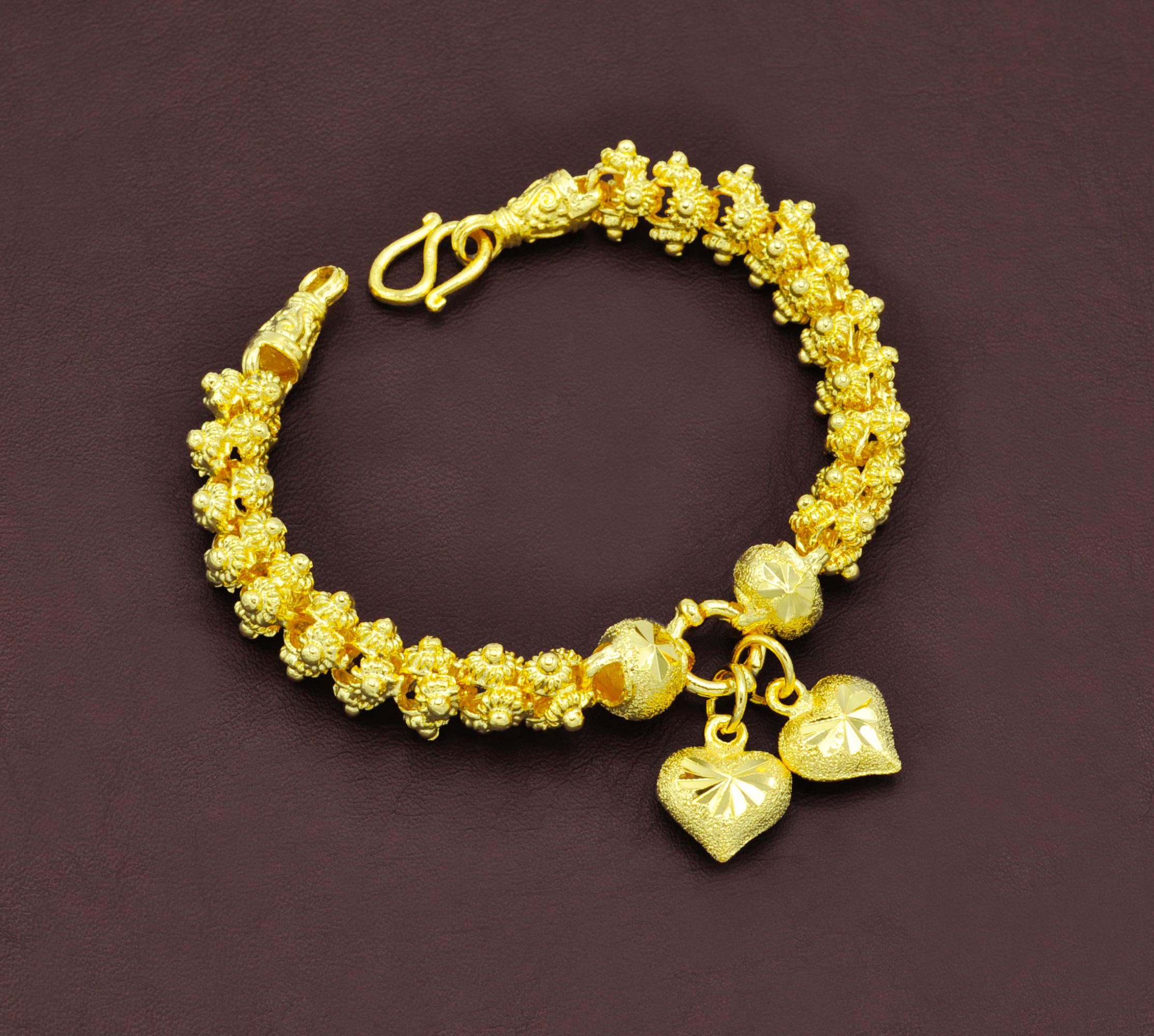PIKUN Flower Gold Bangle Bracelets,thai Gold Bracelet,heart PIKUN Flower Gold Bangle Bracelets,thai Gold Bracelet,heart