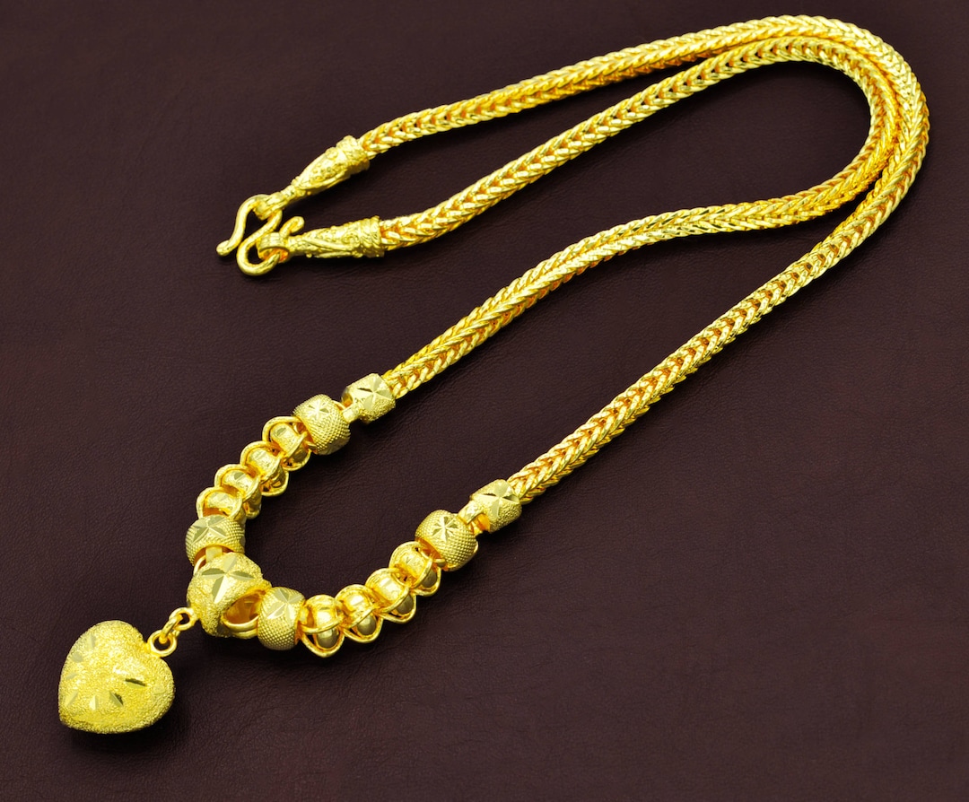 Buy Dainty Gold Necklace, Thai Jewelry, Heart Charm Necklace, 24K