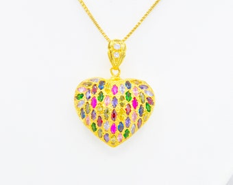 Collana Oro Bianco Con Ciondolo Cuore E Diamante