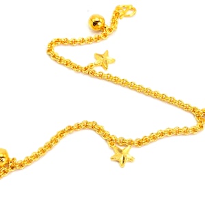 Star Charm Bell Anklet Woman,22K 23K 24K Thailand Baht Yellow Gold Plated Rolo Bell Anklet,Anklet for Women,Anklet for Girl,Birthday gift