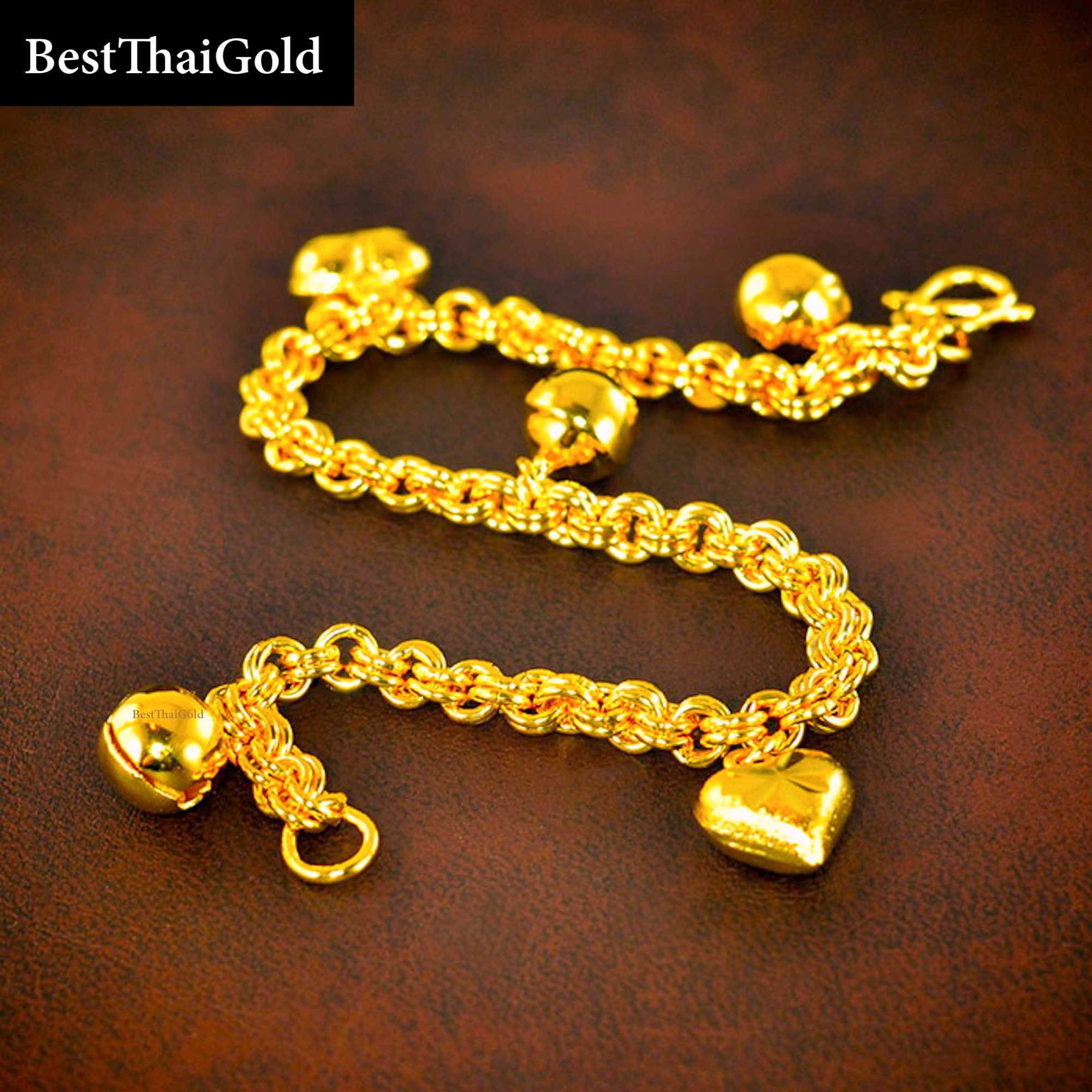 Beads 24k Thai Baht Yellow Gold GP Bracelet Bangle Chain Womens 6.5 -7.5  inch