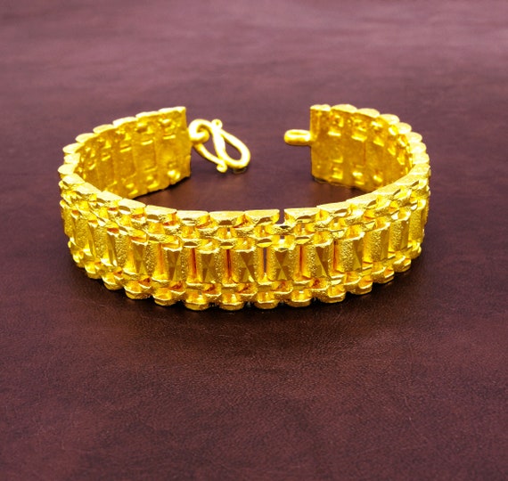 Buy Shiny Moon New Arrival Gold Bracelet Men Thousand Pure Gold Color 24K  Gold Jewelry Thailand Watch Chain Crude 12Mm Online at desertcartIreland
