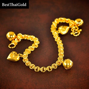 Thai Gold Jewelry,heart Bell Charm Bracelet,wedding Jewelry,baht Chain ...