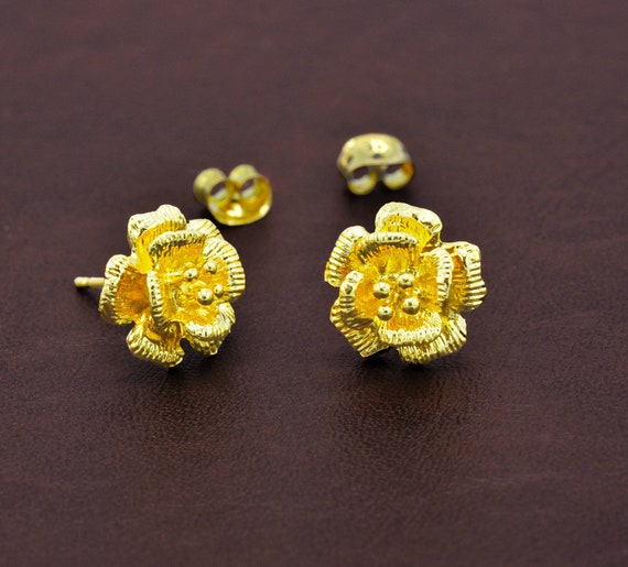 24K Gold Plated Rose Stud Earrings, Thailand Handmade  display picture 3