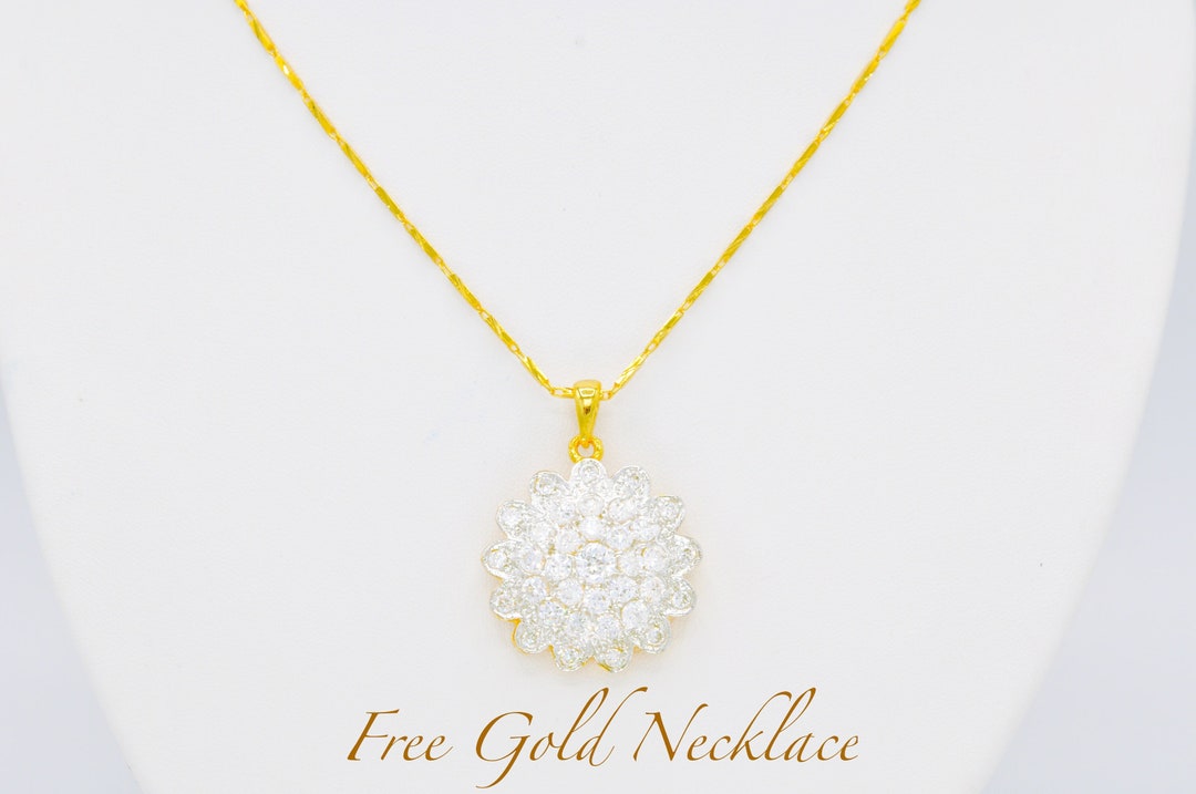 CZ Pendant Free Gold Necklace, Syn Diamond Pendant W Free Gold Chain Necklace,thailand Gold Jewelry,22k 23K 24K Yellow Gold Plated Necklace - Etsy CZ Pendant Free Gold Necklace, Syn Diamond Pendant W Free Gold Chain Necklace,thailand Gold Jewelry,22k 23K 24K Yellow Gold Plated Necklace - Etsy