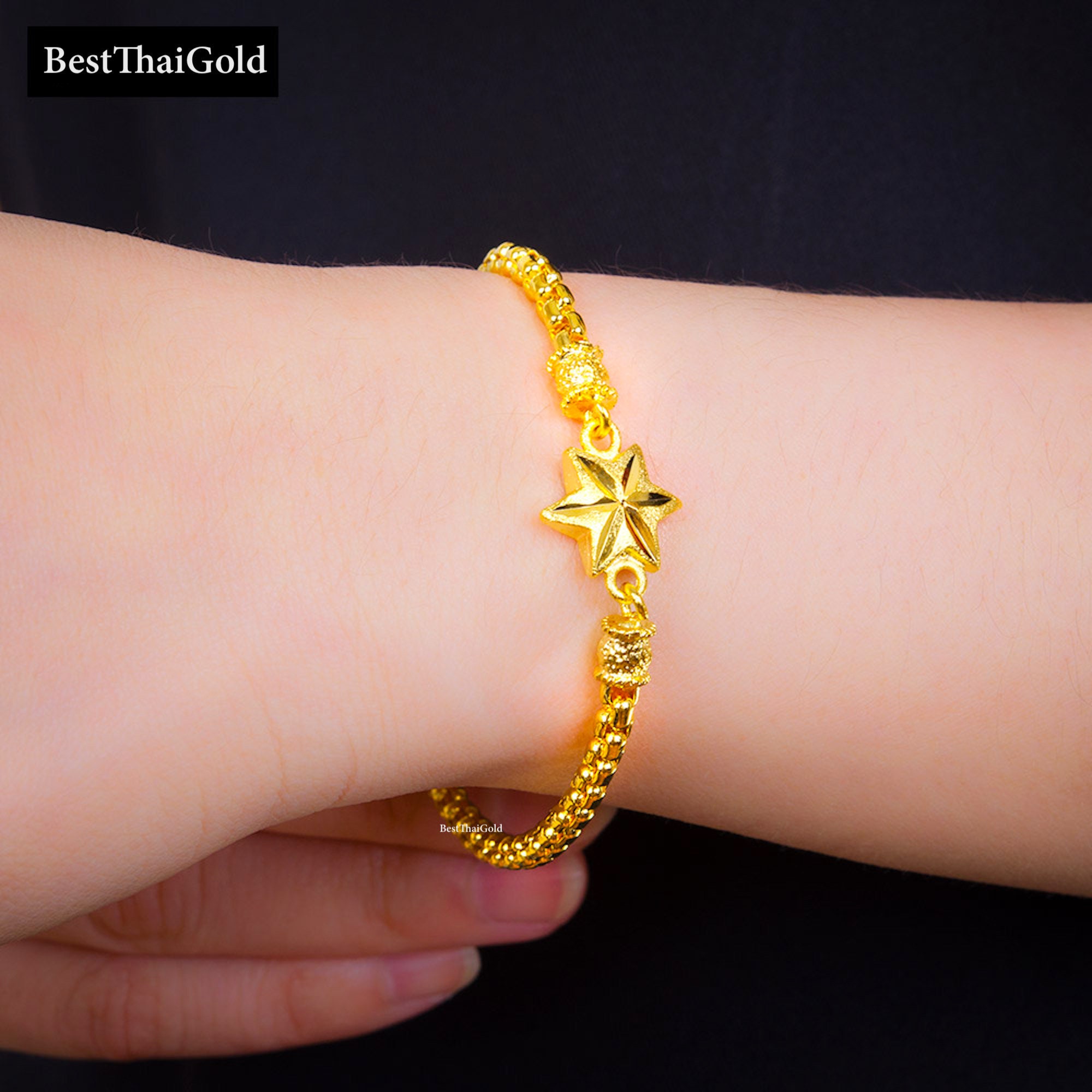 24K Solid Gold 10mm band chain bracelet 84 gram - estherleejewel.com