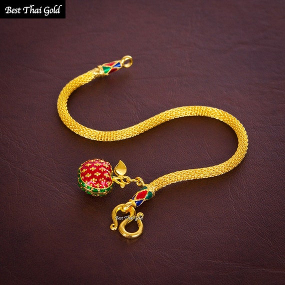 Thai Gold Jewelry 22K 24 Yellow Gold Plated Heart Charm Bracelet Box Link  Chain | eBay