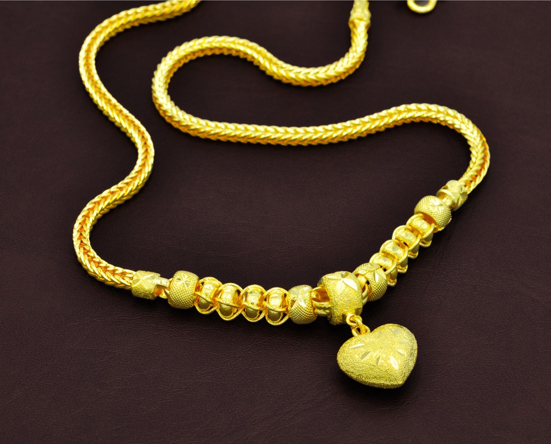 Thailand Gold Necklace,heart Charm Snake Chain Necklace,baht Chain 24k
