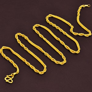 24K Gold Plated Rope Chain Necklace: Thai Baht Style, 24-Inch- DDP (Delivered Duty Paid)