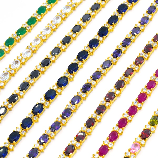 Multi Color CZ Jewelry,CZ Bracelets for Women,Thailand Gold Bracelet,22K 24K Yellow Gold Plated Bracelet,Asia Vintage Gold,Birthday Gift