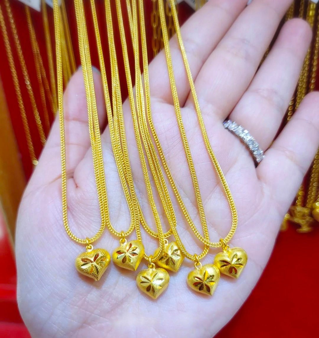 3.79g,heart Charm Real Gold Necklace,thailand Baht Gold Chain,asia