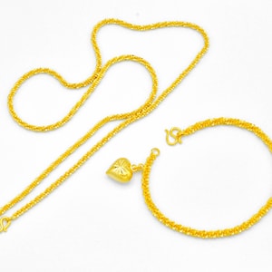 24K Vergoldete Halskette & Herz Charm Armband Set - Handgefertigter Thai Schmuck - DDP (Deliveredduty Paid)