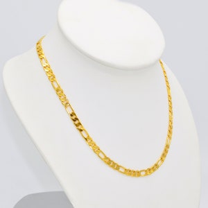 24K Gold Plated Figaro Chain Necklace: Thai Baht Style, 18 inch