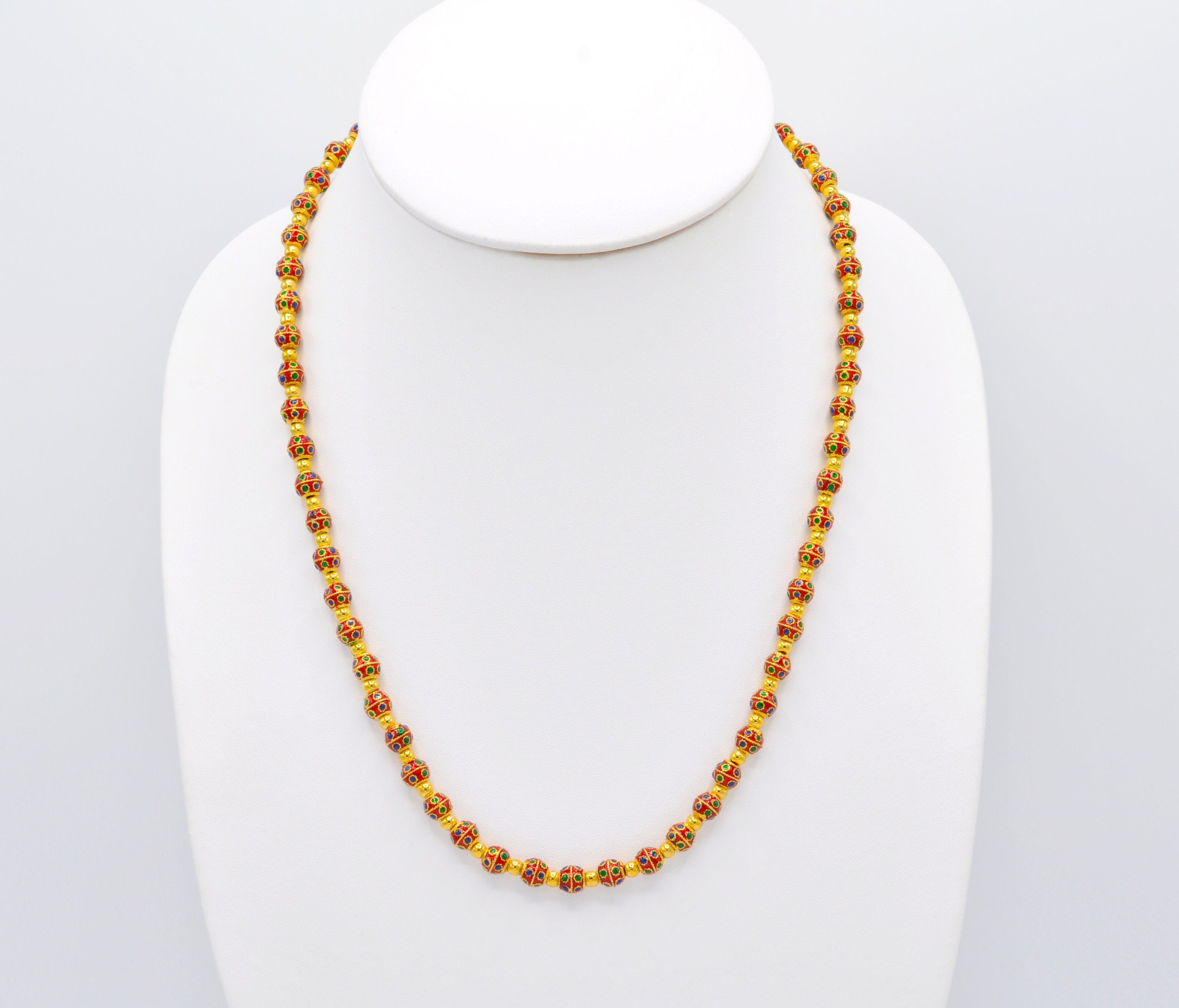 Gioiello Placcato Oro 22K Collana Perline Placcata Oro 22K/24K - Lunghezza 18 Pollici, Stile Thai Baht, Regalo Per Lei Collana Gialla Senza Pietra