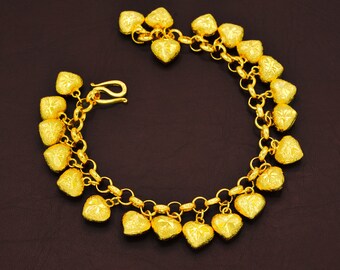 Süßes,Herzen Bettelarmband,Baht Kette24K,Gelbgold überzogenes Armband,Thailand Schmuck,handgefertigter Schmuck,Geburtstagsgeschenk,Weihnachtsgeschenke für sie