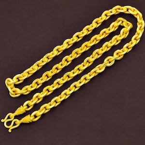 24K Gold Plated Rolo Chain Necklace: Heavy Thai Baht Style, 28 Inch