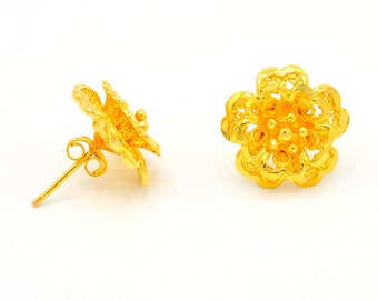 24K Gold Plated Flower Stud Earrings : Thai Jewelry for Women