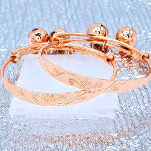 Children Charm Bell Anklet,Baby Anklets,18K 22K 23K 24K Thai Baht Pink Rose Gold Plated Newborn Jewelry,1st Birthday Boy Girl,Toddler Gift