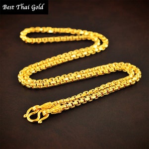 Thai Gold Necklace,Box Chain,Amulet Necklace,Baht Chain 22K 24K Yellow Gold Plated,Mens Necklace,Men Jewelry,Father day Gift for him