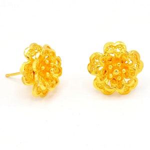 24K Gold Plated Flower Stud Earrings: Thai Wedding Jewelry- DDP (Delivered Duty Paid)
