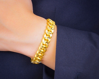 Cuban Chain Bracelet,Mens Jewelry,Mens Bracelet,Thailand Gold Bracelet,Baht Chain 22K 24K Yellow Gold Plated,Asia Gold Jewelry,Birthday Gift