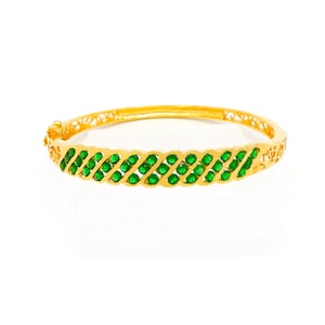 Emerald Bracelet,CZ Gold Bangle Bracelet,Thai Gold Jewelry,Baht Chain,22K 24K Yellow Gold Plated Bracelet,Tennis Bracelet,