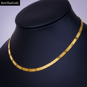 Herringbone Chain Necklace,Amulet Buddha Necklace,Thai Jewelry,22K 23K 24K Gold Necklace,Baht Gold Chain,Wedding Jewelry,Birthday Gift