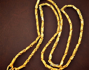 Thailand Gold Necklace,Bar Link Chain,Box Chain,Baht Chain 22K 24K Yellow Gold Plated,Amulet Necklace,Mens Necklace,Mens Jewelry,Birthday