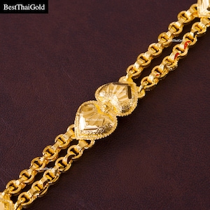 Heart Link Rolo Chain Bracelet: 24K Gold Plated Thai Jewelry- DDP (Delivered Duty Paid)