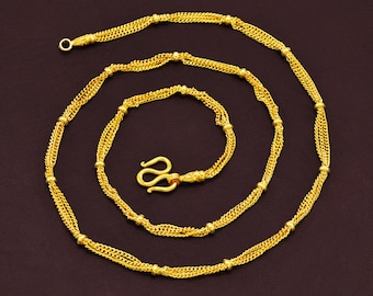 Thai Jewelry for Women, Beaded Gold Chain Necklace: 24K Gold Plated Baht Chain Necklace - DDP (Delivered Duty Paid)