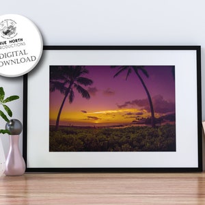 Sunset on Beach, Tropical Wall Art, Ocean Print, Hawaii Print, Tropical Sunset Print, Printable Wall Art, Sunset Print - Instant Download