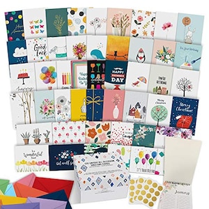 Dessie 110 Large All Occasion Greeting Cards Assortment w/Greetings Inside. Birthdays, Sympathy, Thinking Of You etc. Card Organizer Box + D