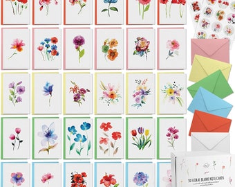 Dessie 30 Floral Watercolor Blank Cards With Envelopes