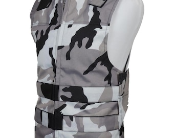Chaleco de moto textil de tela Cordura con estampado de camuflaje blanco nieve / Corte unisex
