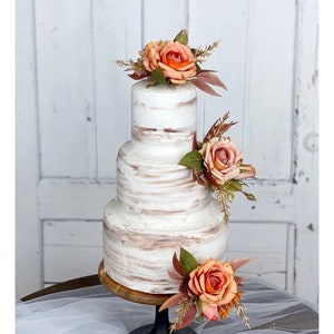 Set of 3 Wedding Cake Topper, Floral Cake Decoration, Cake Topper Flowers, Terracotta and Gold Cake Flowers, Rustic Wedding, Boho Wedding