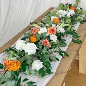 Rust Orange, Terracotta Flower Runner, Fireplace Decor, Head Table Decor, Wedding Table Centerpieces,  Sweetheart Table, Garland Runner