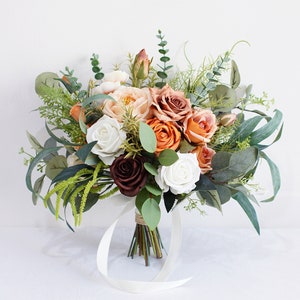 Terracotta, Rust Orange Bridal Bouquet, Boho Wedding Bouquet, Autumn Fall Wedding Flower, Made with Rose and Eucalyptus