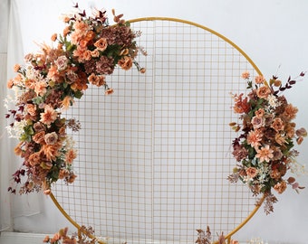 Brown,Peach,Terracotta,Dusty,Rust Orange Autumn Fall Wedding Flower Garland for Round Arch, Wedding Swag for Circular Arch, Wedding Backdrop