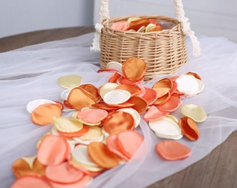Terracotta, Rust Orange and Ivory Rose Petals, Satin Rose Petals, Silk Flower Petals for Wedding, Bridal Shower, Baby Shower Decor, 200 Pcs