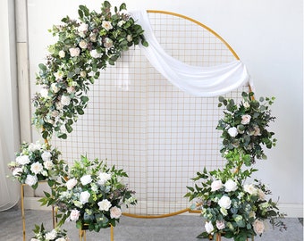 White and Blush Greenery Wedding Flower Garland for Round Arch, Wedding Swag for Circular Arch, Wedding Backdrop, Eucalyptus Garland