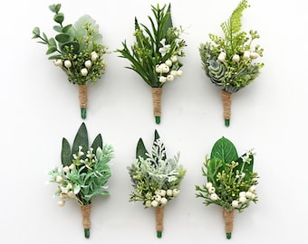 Greenery Succulent Boutonniere for Men, Wrist Corsage for Bride, Bridesmaid, Classic Rustic Boho Wedding Accessories