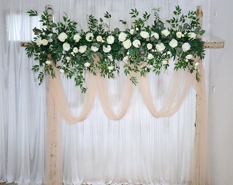 White Rose, Eucalyptus Wedding Archway Flower Garland, Large Wedding Corner Swag, Wedding Backdrop, Central Arch Flowers