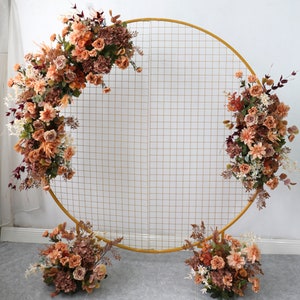 Arco di fiori autunnali color marrone, pesca, terracotta, polveroso, ruggine, arancione per matrimonio, festoni per arco circolare, fondale per matrimonio