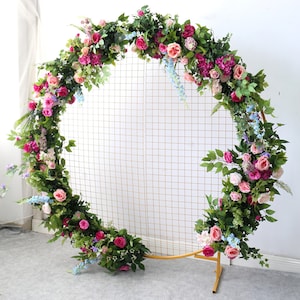 Fuchsia and Blush,Greenery Wedding Flower Garland for Round Arch, Wedding Swag for Circular Arch, Wedding Backdrop, Eucalyptus Garland