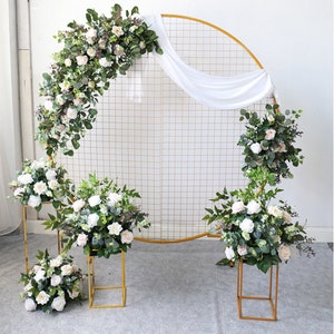 White and Blush Greenery Wedding Flower Garland for Round Arch, Wedding Swag for Circular Arch, Wedding Backdrop, Eucalyptus Garland