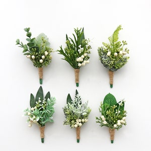 Greenery Succulent Boutonniere for Men, Wrist Corsage for Bride, Bridesmaid, Classic Rustic Boho Wedding Accessories